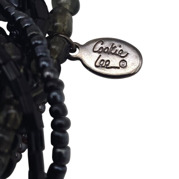 Cookie Lee Multi-Strand Beaded Bracelet With Metal Accents Black Gray Stretch - Picture 5 of 7